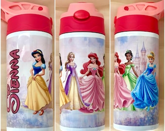 Botella de agua de acero inoxidable personalizada de princesa: vaso infantil a prueba de derrames