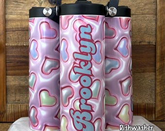 Personalized Valentines 20oz Tumbler: Heart Stainless Water Bottle