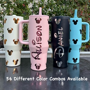 PERSONALIZED Mouse 40oz No Spill Insulated Stainless Steel Tumbler with Handle Disney Fan - Vinyl decals