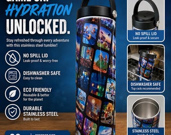 Personalized Video Game Stainless Steel Water Bottle: Spill Proof Lid