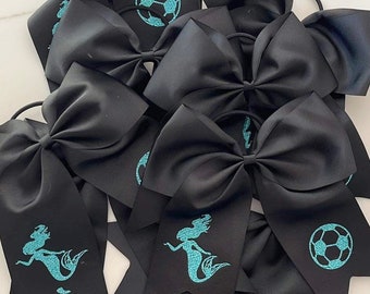 Soccer Bows! With choice of two Custom graphics. 7” Hair bow. Girls sports. Girls gift. Soccer Team. Team Party Gift.