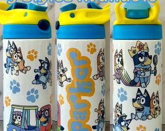 Personalized Blue Dog 12oz Insulated Water Bottle: Spill Proof Kids Tumbler