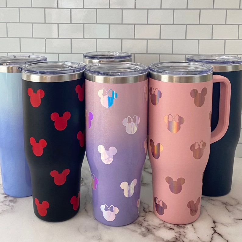 PERSONALIZED Mickey and/or Minnie 40oz Insulated Stainless Steel Tumbler with Handle Disney Fan Vinyl decals image 5