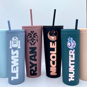 Star Wars Personalized Acrylic Tumbler 18oz or 24oz with matching straw and lid Star Wars Fan Skinny Tumbler Slim Style Tumbler