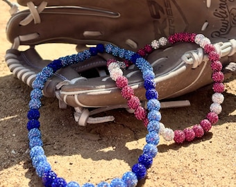 2 Color Sports Ice Drip Necklace Baseball Bling Softball Bling String Bling Swing Bling 5-2-5-2 bead pattern