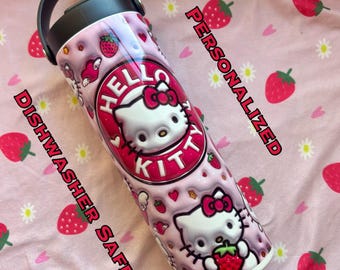 Hello Kitty Sanrio Surprise Personalized Sport Top 20oz Tumbler Stainless Water Bottle Screw on Straw Lid Dishwasher Safe!