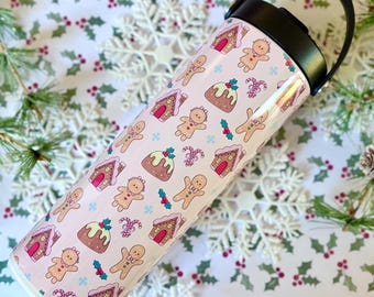 Pink Gingerbread 20oz Tumbler: Stainless Steel Water Bottle Holiday Collection Girly Christmas Personalized