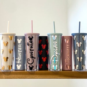 Personalized Mickey and/or Minnie Acrylic Tumbler 18oz or 24oz with matching straw and lid Disney Fan Skinny Tumbler Slim Style Tumbler