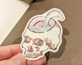 Skull sticker, fish sticker, waterproof sticker, halloween holographic sticker, planner sticker, vampire stickers set, vintage stickers