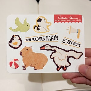 Foglio di adesivi capibara fatti a mano, adesivi in vinile per laptop, adesivi meme, adesivi per planner, adesivi di animali carini, pacchetto di adesivi, adesivi kawaii