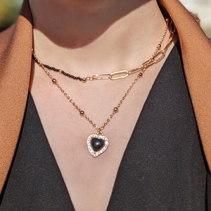 Layered Halsketten-Set, schwarze Achat Anhänger Halskette, zierliche Perlen Choker, Geschenk für sie, Edelstein Halskette, gemischte Kette Goldkette