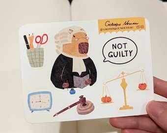 Judge capybara sticker sheet, handmade kawaii sticker, planner sticker, vinyl laptop sticker, sticker pack, cute sticker, capybara sticker