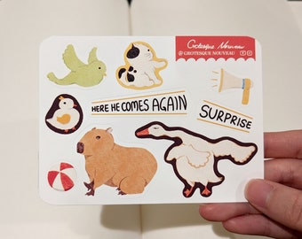Handmade capybara sticker sheet, vinyl laptop sticker, meme sticker, planner stickers, cute animal stickers, sticker pack, kawaii stickers