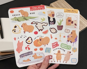 Capybara sticker sheet, vinyl laptop sticker, journal stickers, water resistant stickers, cute stickers, animal stickers