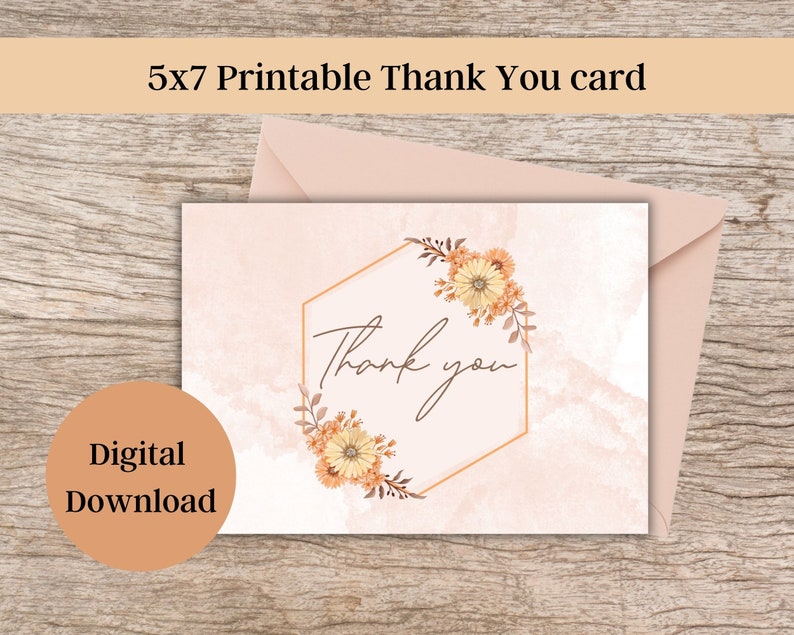 Printable Thank You Card, Flower Thank You Card - Etsy