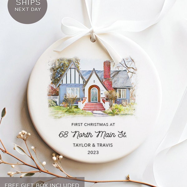 Adorno para casa nueva - Adorno navideño personalizado para casa nueva - Adorno con foto en acuarela - Adorno con foto personalizado
