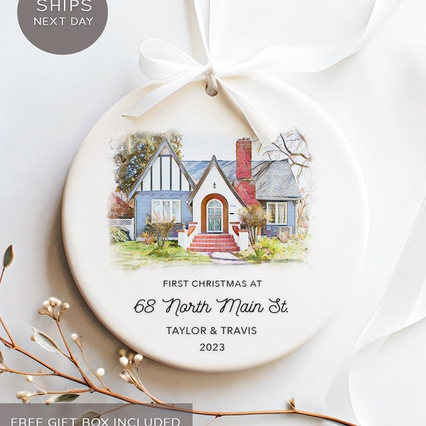 New Home Ornament - Personalized New Home Christmas Ornament - Watercolor Photo Ornament