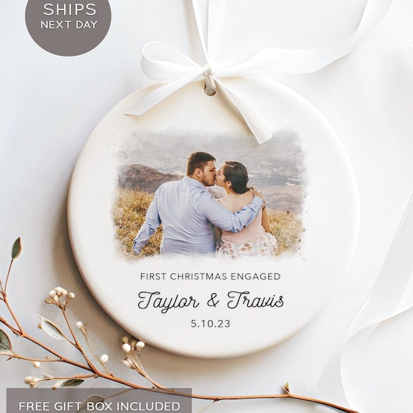 Engagement Christmas Ornament - Personalized First Christmas Keepsake - Engaged Christmas Gift 2023