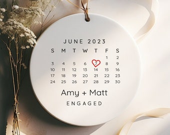 Engaged Ornament- Engagement Ornament- Engagement Gift- Custom Ornament- Engagement Announcement- Couples Ornament - round ornament