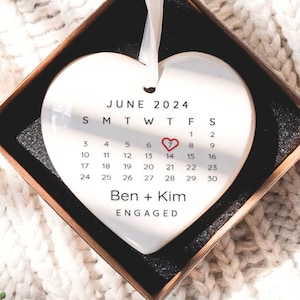 Engaged Ornament- Engagement Ornament- Engagement Gift- Custom Ornament- Engagement Announcement- Couples Ornament - heart ornament