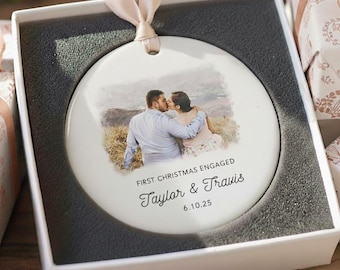 Engagement Christmas Ornament - Personalized First Christmas Keepsake - Engaged Christmas Gift 2026