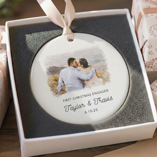 Engagement Christmas Ornament - Personalized First Christmas Keepsake - Engaged Christmas Gift 2026