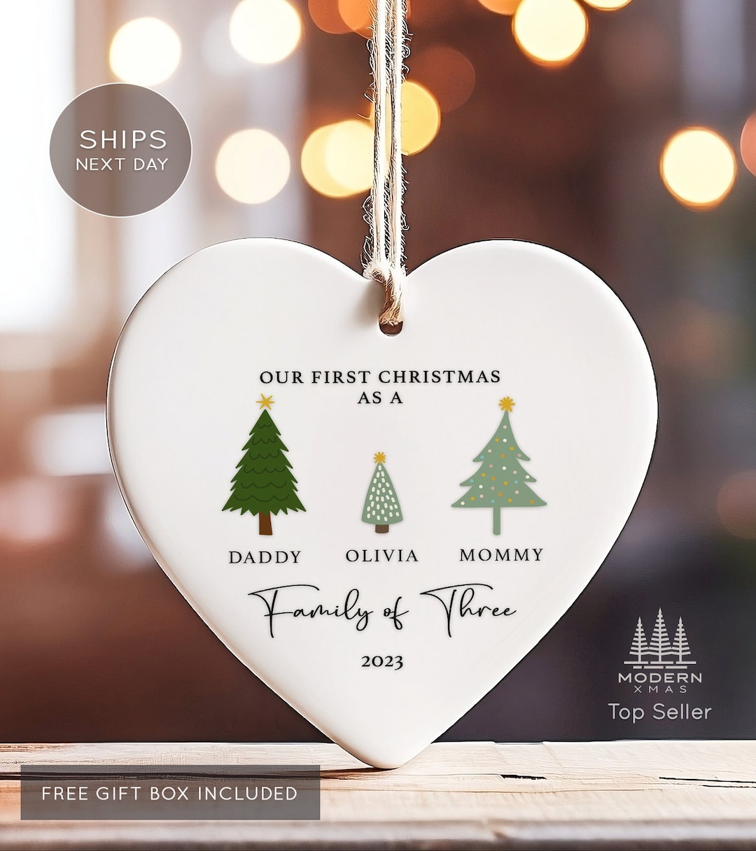 Family of Three Christmas Ornament - Family of 3 - Family Ornament ...