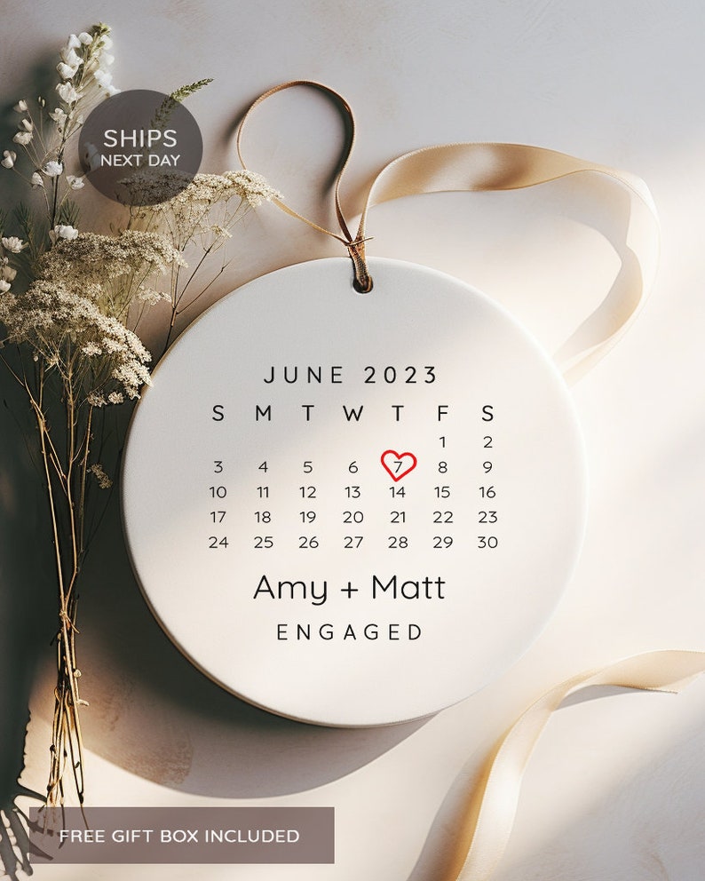 Engaged Ornament Engagement Ornament Engagement Gift Custom Ornament Engagement Announcement Couples Ornament heart ornament image 3