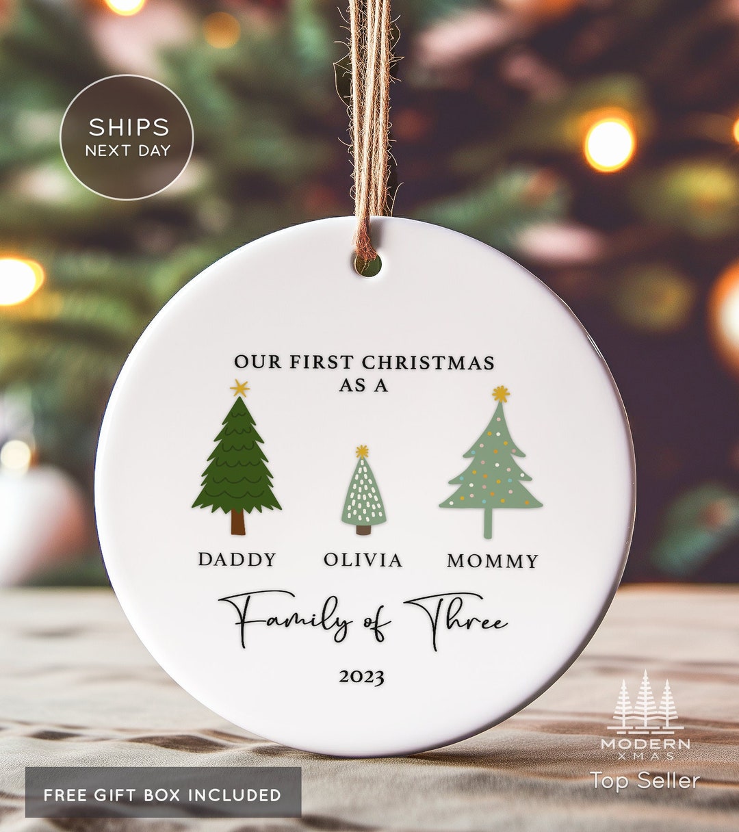 Family of Three Christmas Ornament Family of 3 Family Ornament