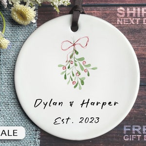 Couples Christmas Mistletoe Ornament - Personalized Couples Names Ornament 2023