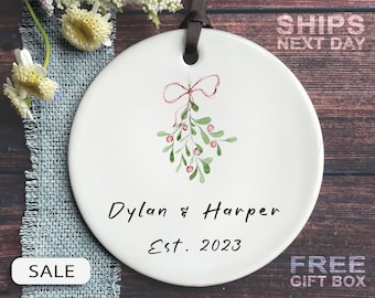 Couples Christmas Mistletoe Ornament - Personalized Couples Names Ornament 2023