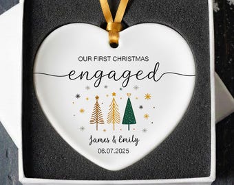 Engaged Ornament- Engagement Ornament- Engagement Gift- Custom Ornament- Engagement Announcement- Couples Ornament - heart ornament