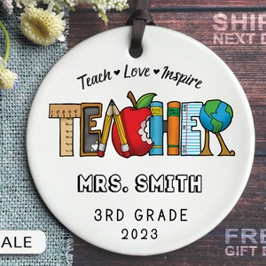 Personalized Teacher Ornament - Teach, Love, Inspire Christmas Ornament -  Custom Gift For Teacher 2023