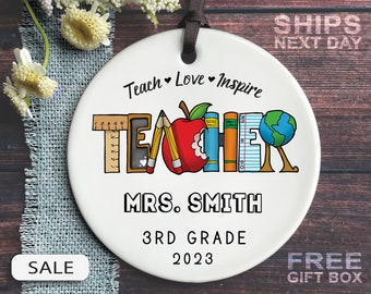 Personalized Teacher Ornament - Teach, Love, Inspire Christmas Ornament -  Custom Gift For Teacher 2023