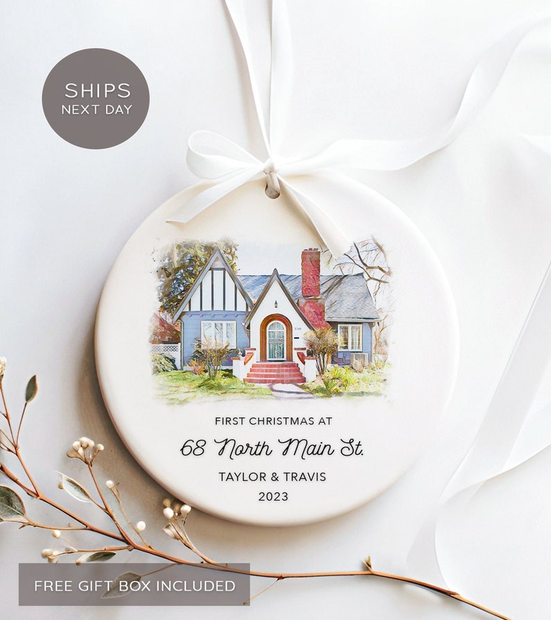 New Home Ornament Personalized New Home Christmas Ornament Watercolor Photo Ornament image 1
