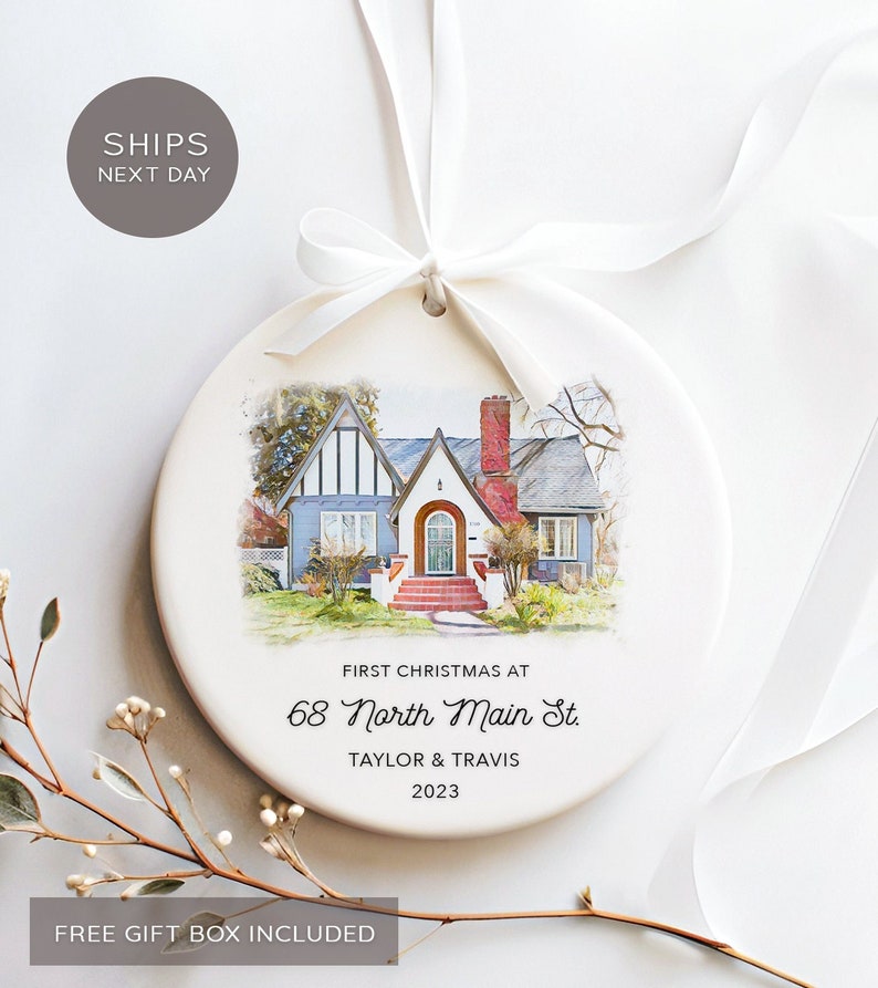New Home Ornament - Personalized New Home Christmas Ornament - Watercolor Photo Ornament - Custom Photo Ornament image 1