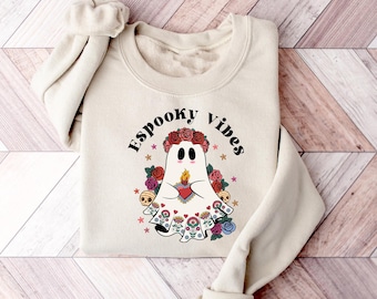 Espooky Vibes Shirt - Die De Los Metros geïnspireerde kleding - Mexicaanse Spooky Halloween Sweatshirt - Hispanic Halloween grappig herfstshirt