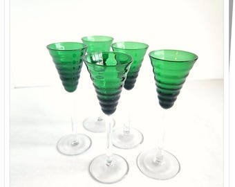 Emerald Green Sherry or Shot Glasses, Set of 5