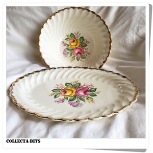 Royal China Large Serving Bowl and Platter, Rose Pattern