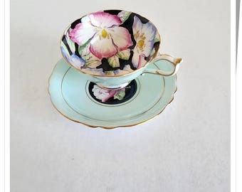 Black Paragon Teacup Saucer, with Flowers, Numbered