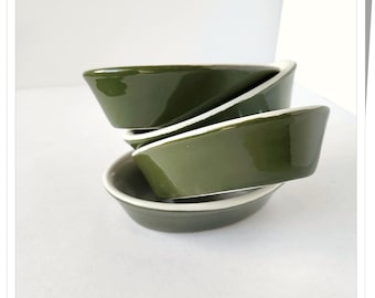 Hall 550 Stoneware, Dark Green, Oval Dishes, Set of 4, Shipping Included