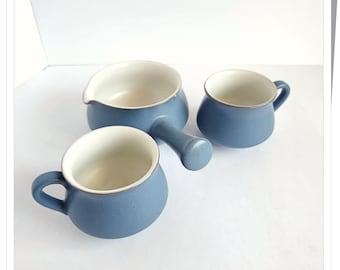 Denby Blue Echo Pottery 2 Cups Plus One Gravy or Sauce Boat