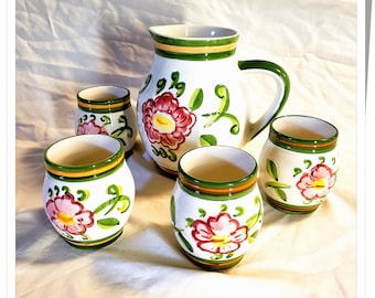 Claudio Bernini Jug and 4 Cups Vintage Italian Pottery
