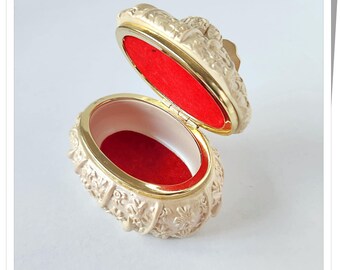 Vintage Hinged Lid Trinket Box, Celluloid, Red Velvet