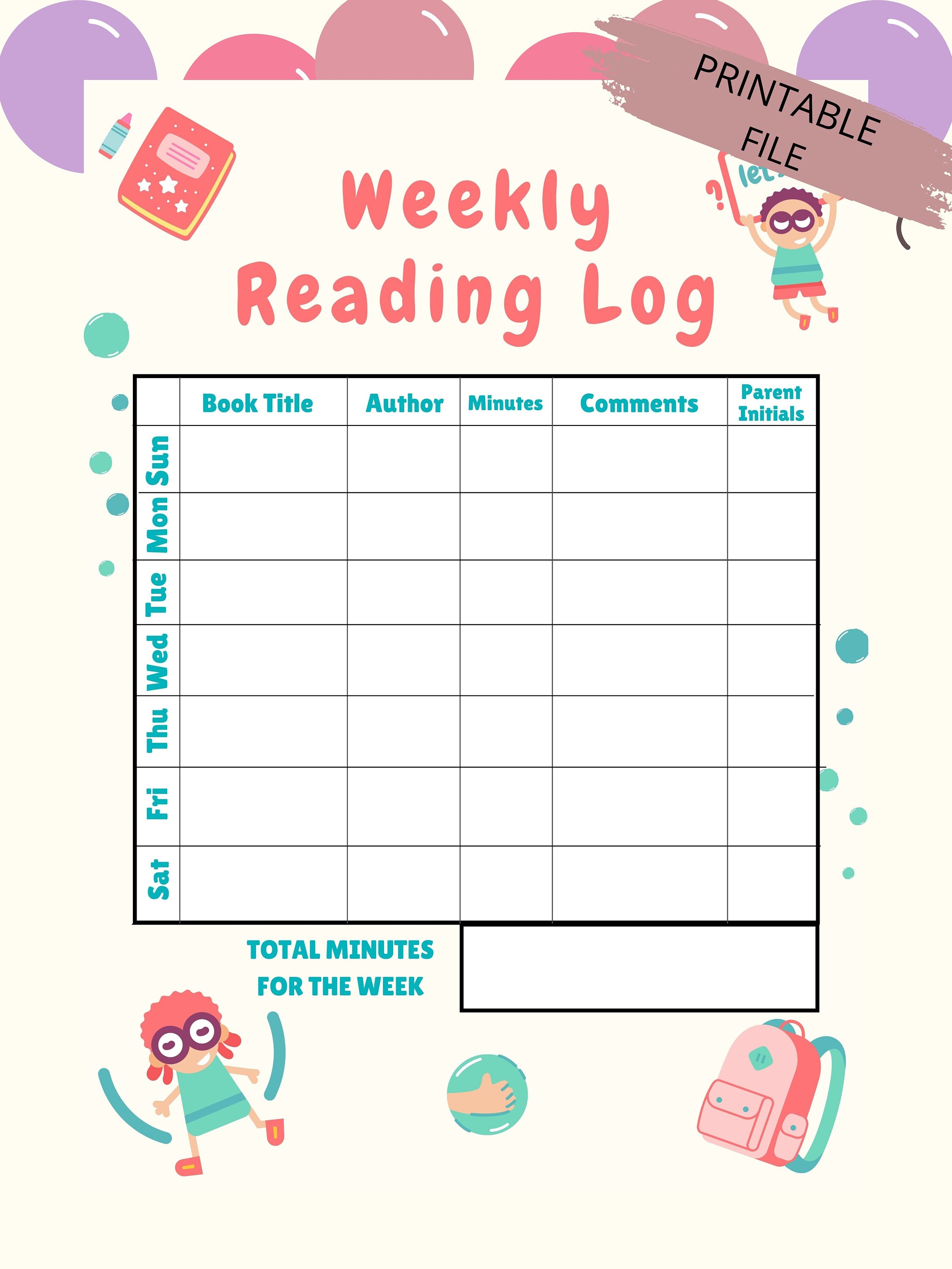 Kids Reading Log Printable, Printable Reading Log for Kids, Reading Log