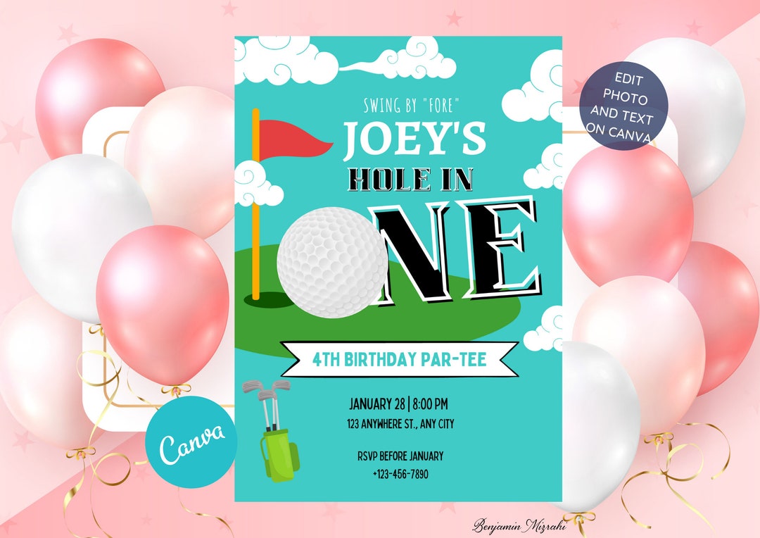 Hole in One Birthday Invitation Minimal Golf Theme Boy Birthday