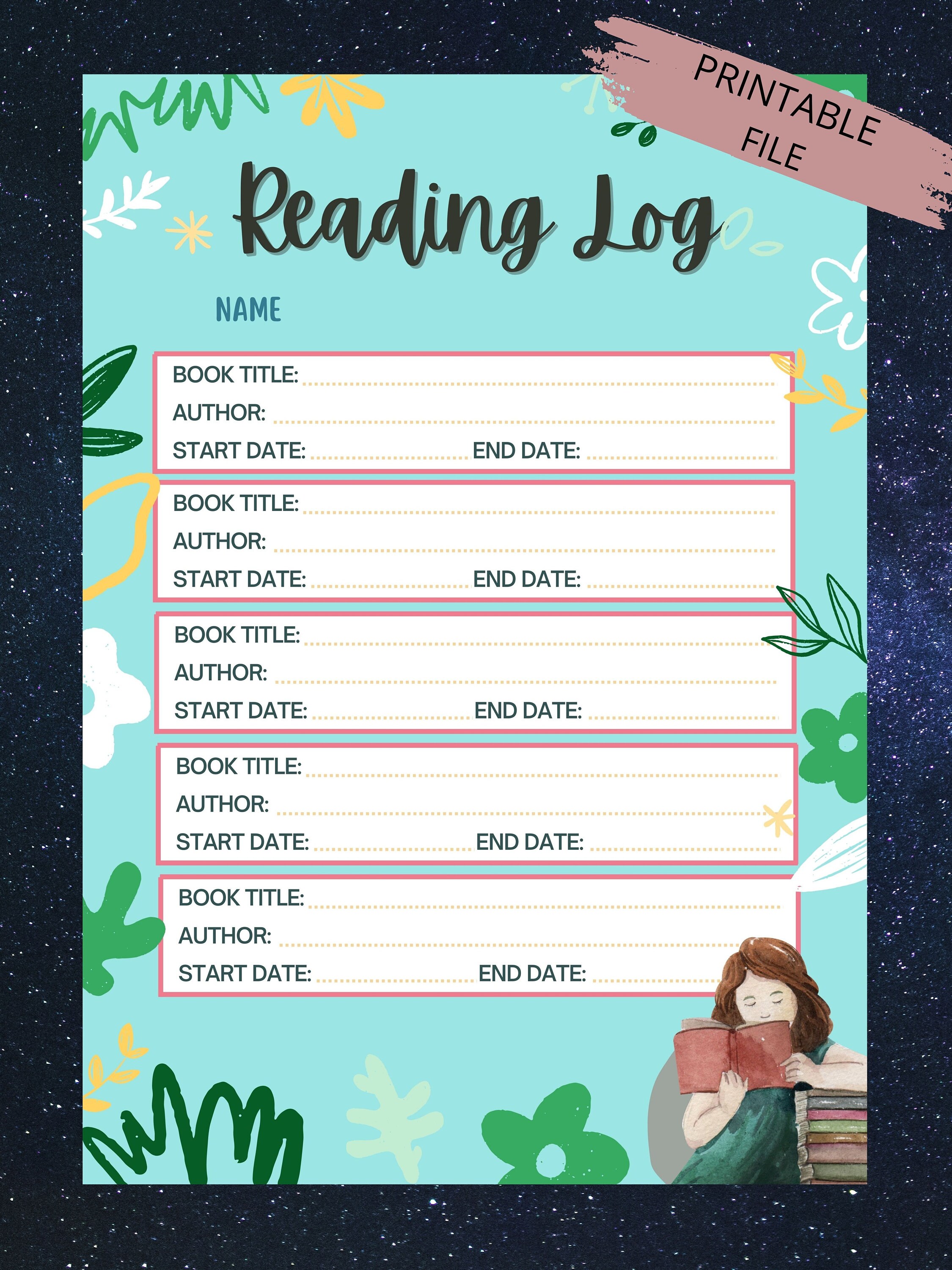 Kids Reading Log Printable Printable Reading Log for Kids - Etsy