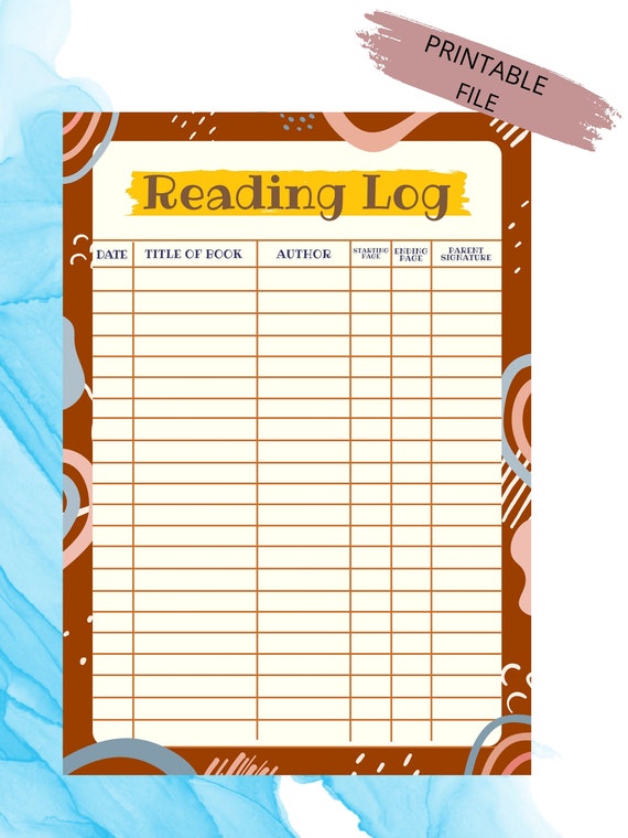 Kids Reading Log Printable Printable Reading Log for Kids - Etsy