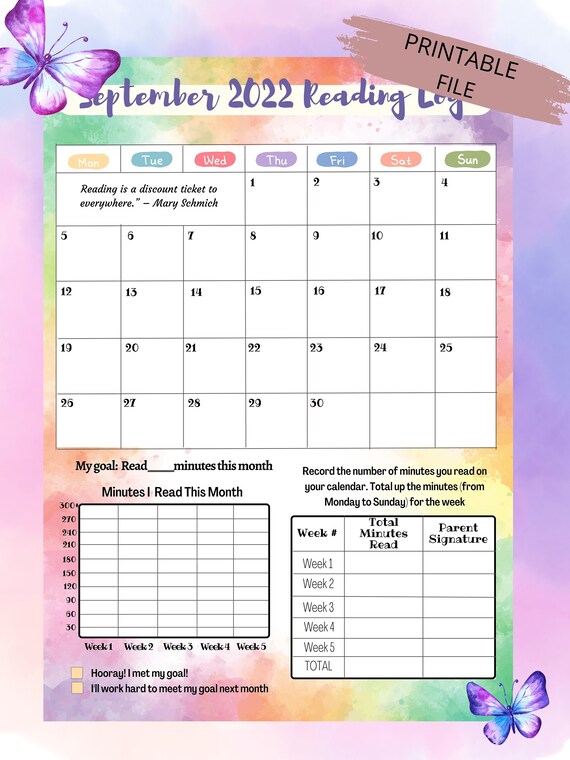 Kids Reading Log Printable Printable Reading Log for Kids - Etsy