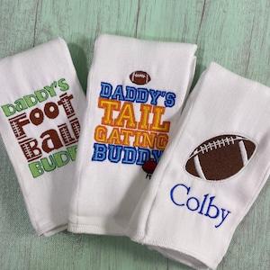 Personalized burp cloth set, embroidered burp cloth, baby shower gift, hospital gift, new mother gift, newborn gift, football burp cloth set